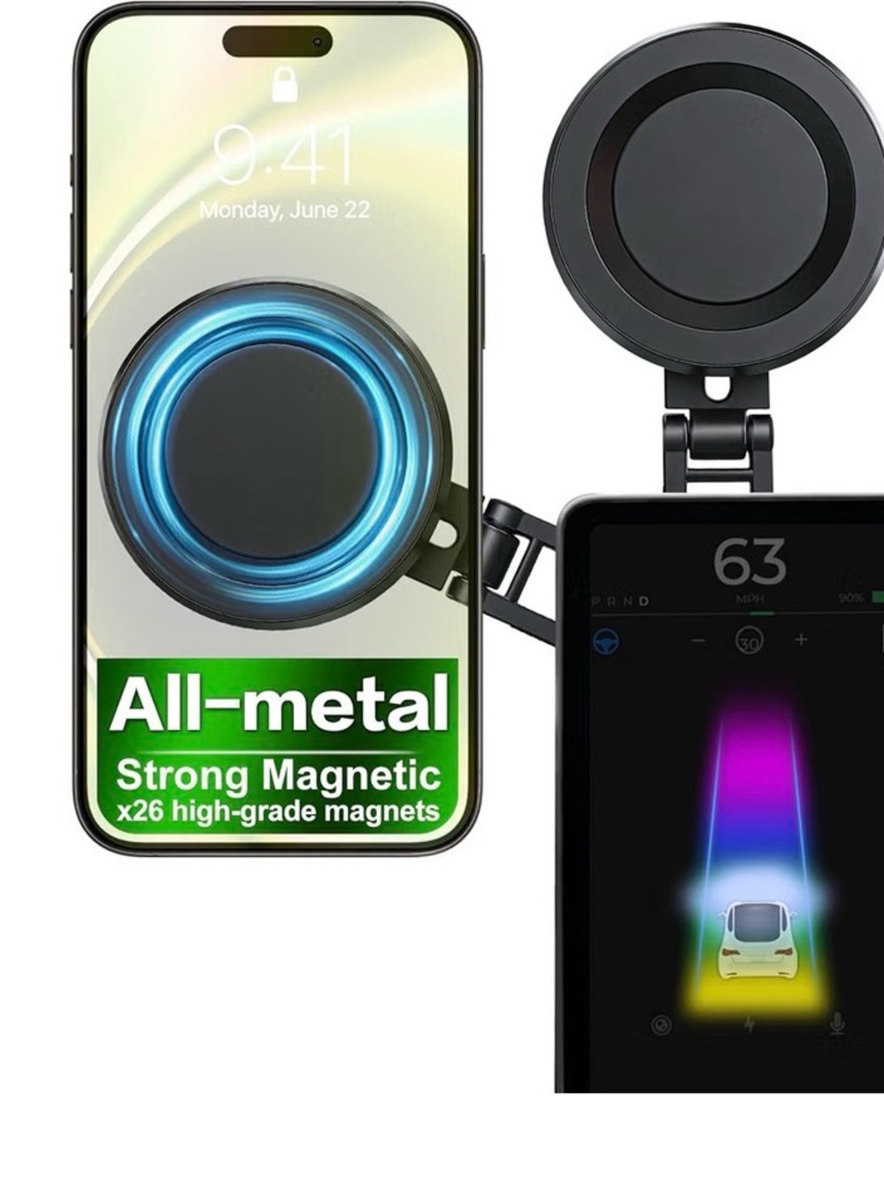Link All-Metal Magnetic Car Phone Mount - Black with Blue Accent
